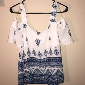 Charlotte Russe Blue & White Cold Shoulder Top